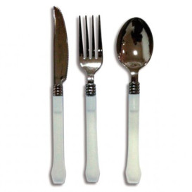 Set Posate Plastica Metallo Forchetta,Coltello,Cucchiaio Bianco 
