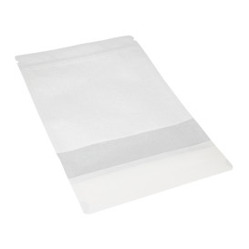 Sacchetto DoyPack di Carta con chiusura e finestra Bianco 16+8x26cm (50 Pezzi)