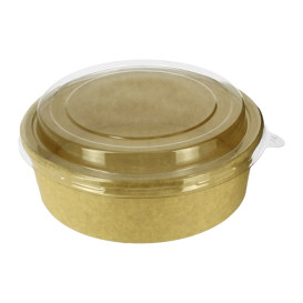 Contenitori di Carta Kraft-Kraft + Coperchio RPET 33Oz/1000 ml (25 Pezzi)