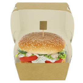 Scatola Hamburger di Cartone Kraft Doppia Chiusura 11x11x7,5cm (50 Pezzi)